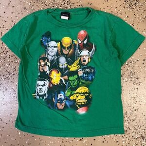 Mad Engine Marvel T-Shirt Kids 7 Green Good Avengers X-Men Graphic Tee 2011